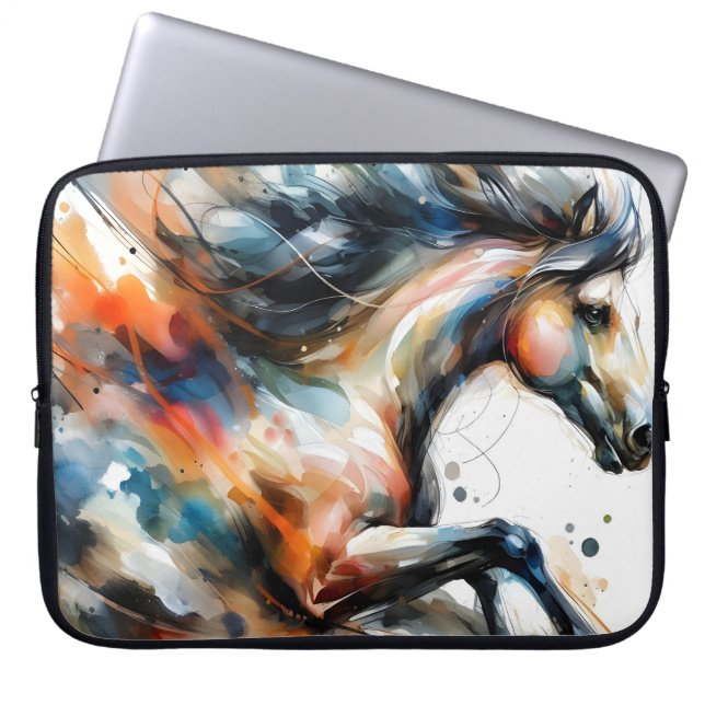 Abstraktes Aquarell-Rennpferd Laptopschutzhülle (Vorderseite)