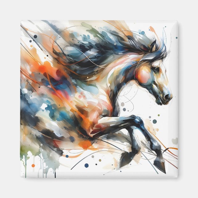 Abstraktes Aquarell-Rennpferd Magnet (Vorne)