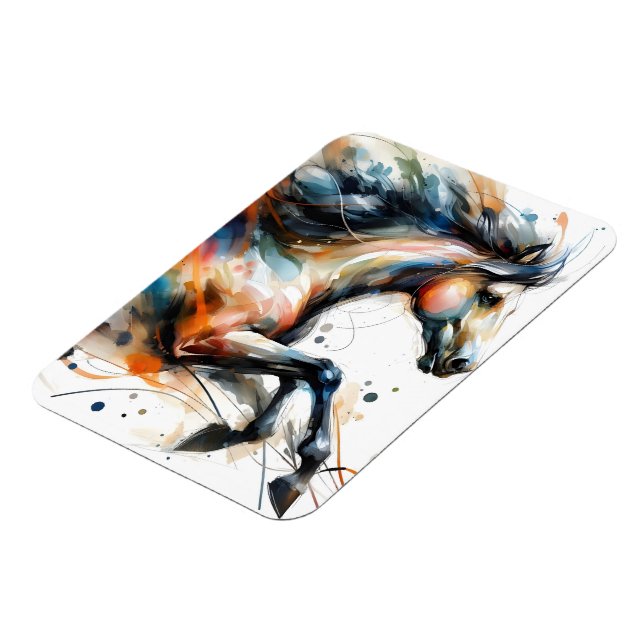 Abstraktes Aquarell-Rennpferd Magnet (Linke Seite)