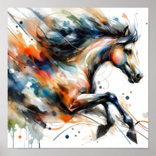 Abstraktes Aquarell-Rennpferd Poster