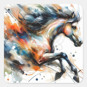 Abstraktes Aquarell-Rennpferd Quadratischer Aufkleber