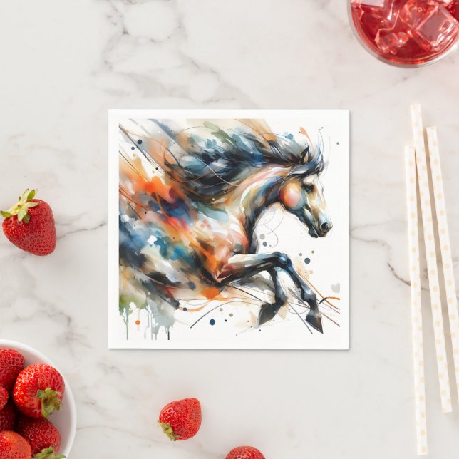 Abstraktes Aquarell-Rennpferd Serviette (Beispiel)