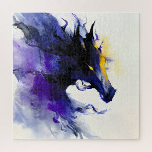 Abstraktes Aquarell Schwarzes Pferd Porträt