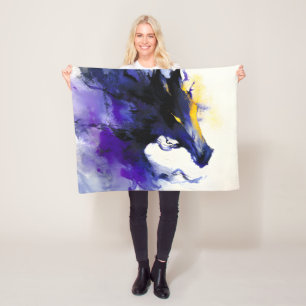 Abstraktes Aquarell Schwarzes Pferdeporträt Fleecedecke