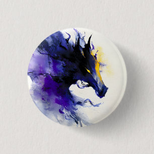 Abstraktes Aquarell Schwarzpferd-Porträt Button