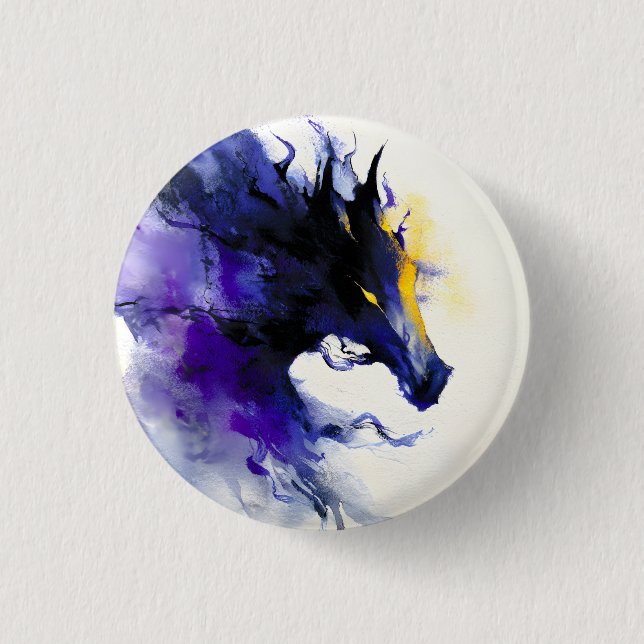Abstraktes Aquarell Schwarzpferd-Porträt Button (Vorderseite)
