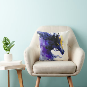 Abstraktes Aquarell Schwarzpferd-Porträt Kissen