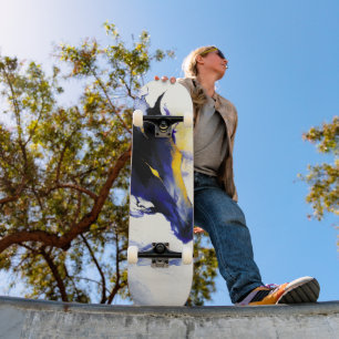 Abstraktes Aquarell Schwarzpferd-Porträt Skateboard