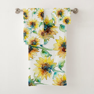Abstraktes Aquarell-Sonnenblumen nahtloses Muster Badhandtuch Set