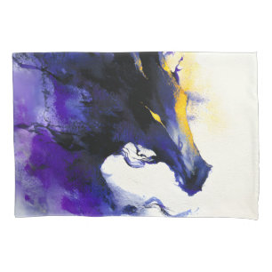 Abstraktes Aquarellbild Schwarzes Pferd Portrait Kissenbezug