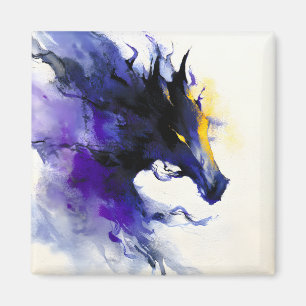 Abstraktes Aquarellbild Schwarzes Pferd Porträt Magnet