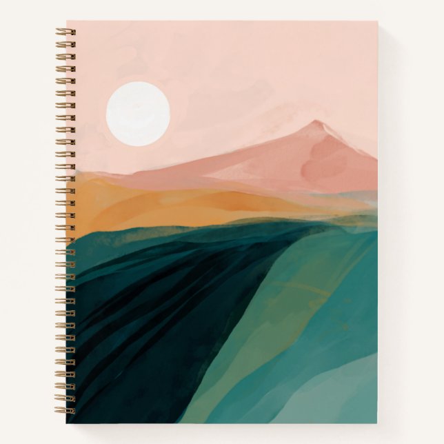 Abstraktes Aquarellgebirge Rosa Gelb Notizbuch (Vorderseite)