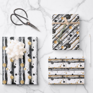Abstraktes Aquarellmuster mit Goldakzenten Geschenkpapier Set