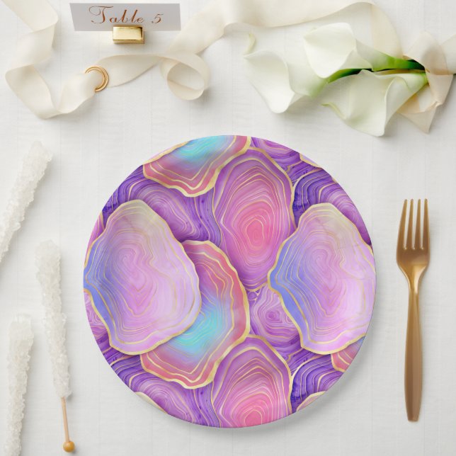 Abstraktes Aquarellpink aquamariner Goldlavender-A Pappteller (Hochzeit)