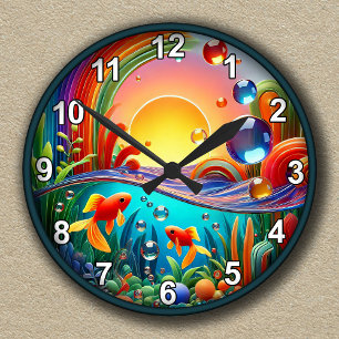 Abstraktes Aquarium mit individueller Farbgebung Runde Wanduhr