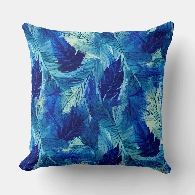 Abstraktes, ästhetisches Aquarellblau Kissen (Vorderseite)
