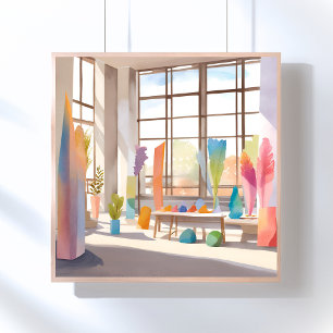 Abstraktes Atelier Helle luftige Aquarellkunst Poster