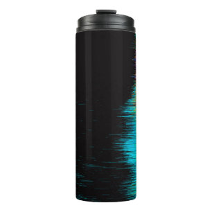 Abstraktes Bild eines glitzernden LED-Bildschirms. Thermosbecher
