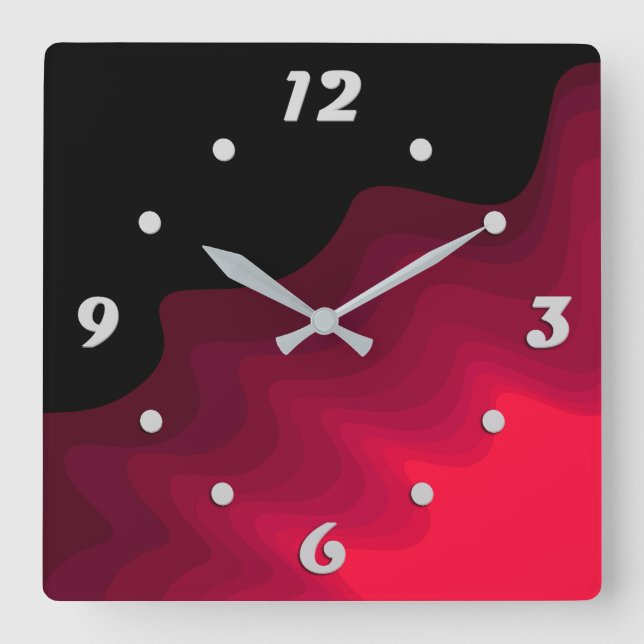 Abstraktes Bild in Schwarz und Rot Quadratische Wanduhr (Vorderseite)