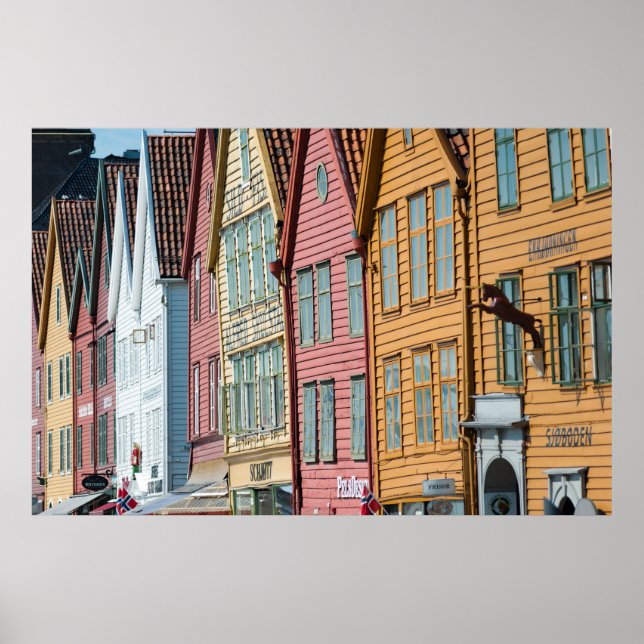 Abstraktes Bild Tyske Bryggen Holzhäuser Bergen Poster (Vorne)