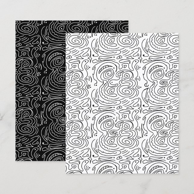 Abstraktes Black Wavy Lines White Scrapbook (Vorne/Hinten)