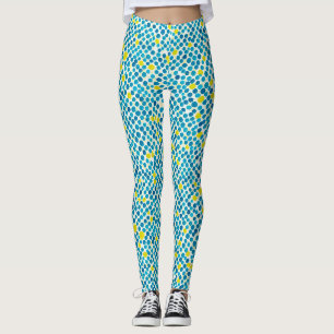 Abstraktes Blau Gelb Kreis Punkt Wasserfarbenmuste Leggings