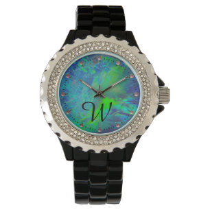 ABSTRAKTES BLAU GREEN OPAL FOTO MONOGRAMM ARMBANDUHR