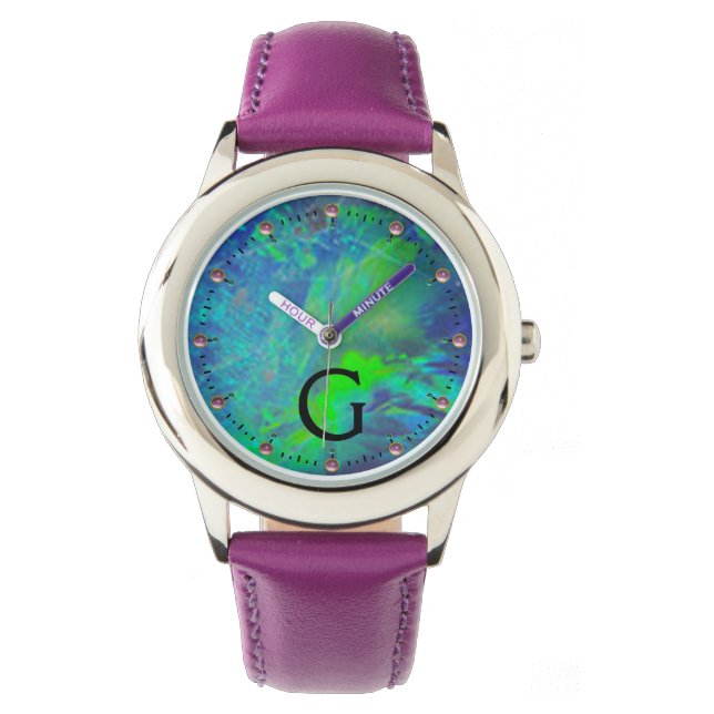 ABSTRAKTES BLAU GREEN OPAL FOTO MONOGRAMM ARMBANDUHR (Vorderseite)