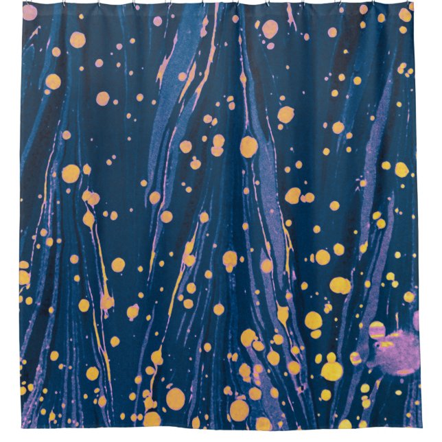 ABSTRAKTES BLAU-MARKIERTES PAPIER MIT GOLDSPLASHEN DUSCHVORHANG (Vorderseite)
