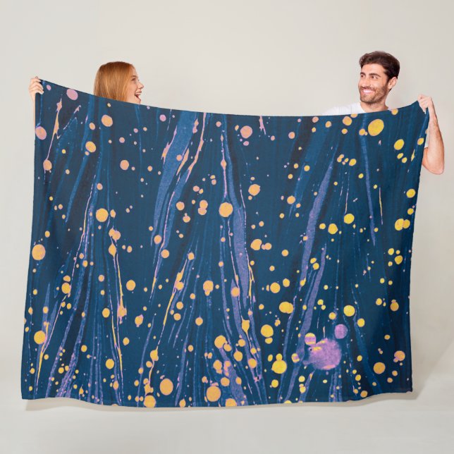 ABSTRAKTES BLAU-MARKIERTES PAPIER MIT GOLDSPLASHEN FLEECEDECKE (Beispiel)