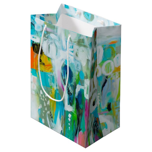 Abstraktes Blau Mittlere Geschenktüte (Vorderseite Schrägansicht)