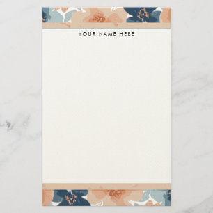 Abstraktes Blau, Pfirsich, Orange Floral Briefpapier