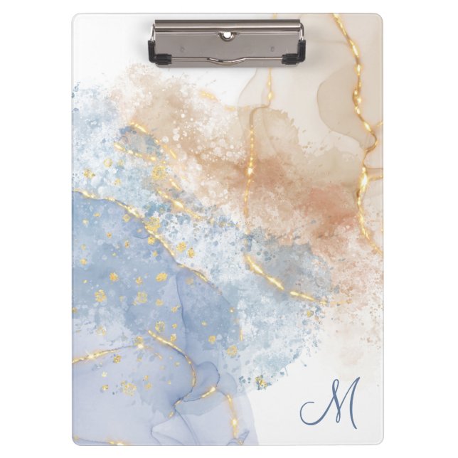 Abstraktes Blau, Taupe und Gold Klemmbrett (Vorderseite)