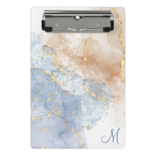 Abstraktes Blau, Taupe und Gold Mini Klemmbrett