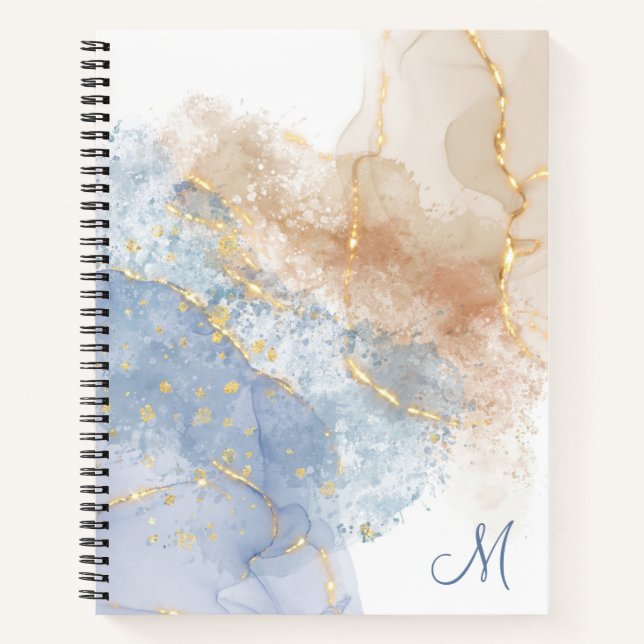 Abstraktes Blau, Taupe und Gold Notizbuch (Vorderseite)