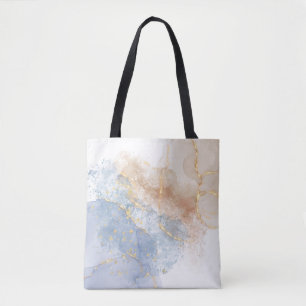 Abstraktes Blau, Taupe und Gold Tasche