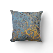 Abstraktes Blau-u. Goldkissen