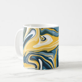 Abstraktes Blau- und Gelbblütenmuster Kaffeetasse