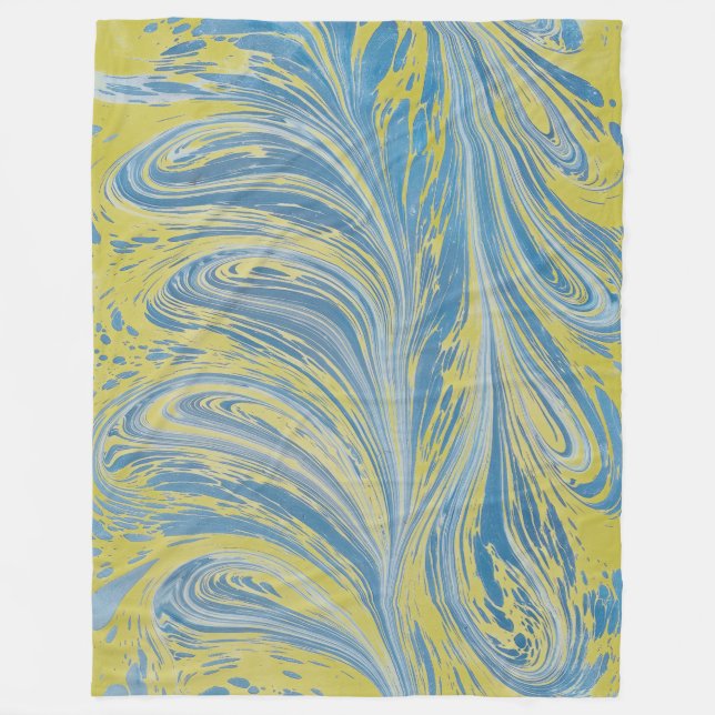 Abstraktes Blau und Gold Fleecedecke (Vorderseite)