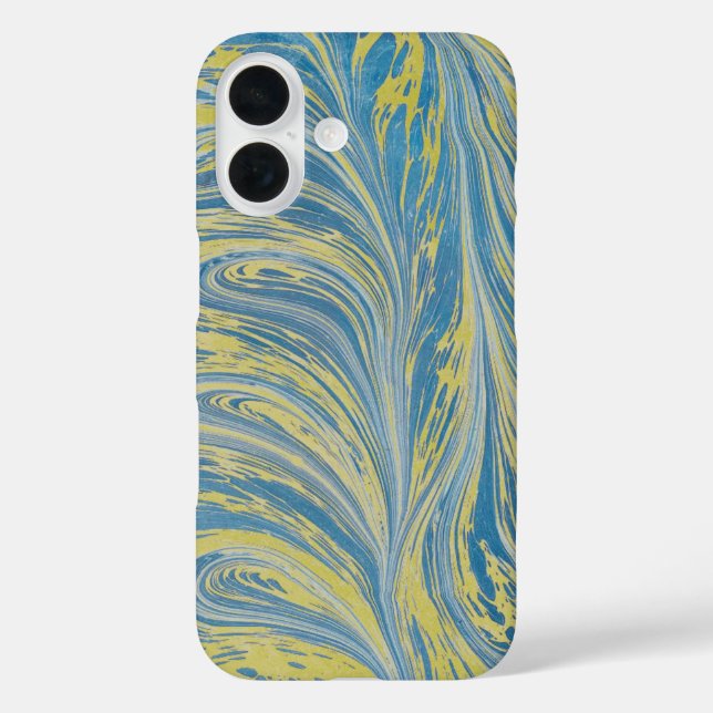 Abstraktes Blau und Gold iPhone 16 Hülle (Rückseite)