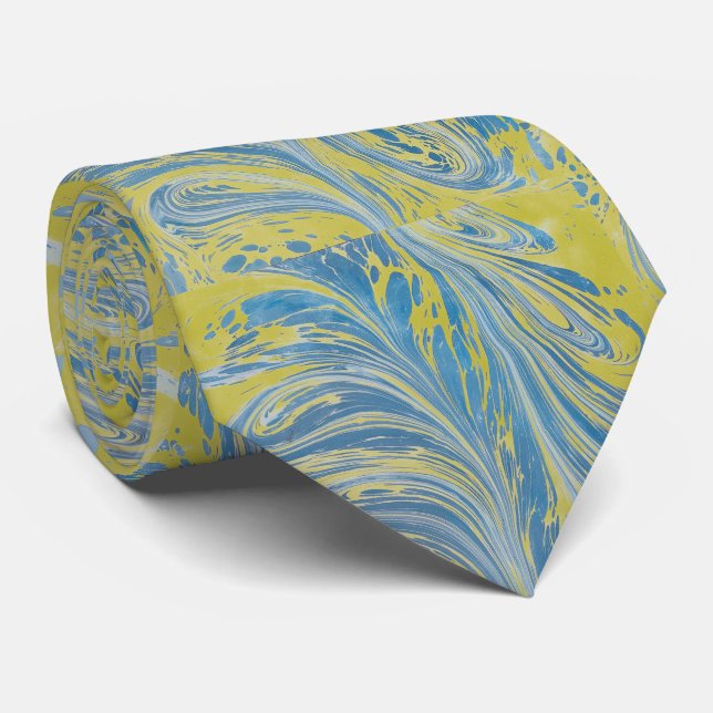 Abstraktes Blau und Gold Krawatte (Gerollt)