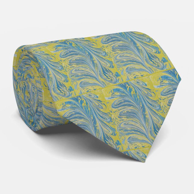 Abstraktes Blau und Gold Krawatte (Gerollt)