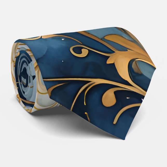 Abstraktes Blau und Golden Krawatte (Gerollt)