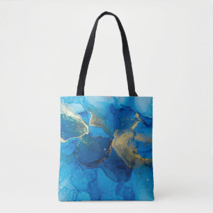 Abstraktes Blau- und Goldfragment mit farbigem Rü Tasche