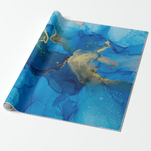 Abstraktes Blau- und Goldfragment mit farbigem Rüc Geschenkpapier