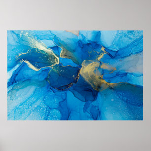 Abstraktes Blau- und Goldfragment mit farbigem Rüc Poster