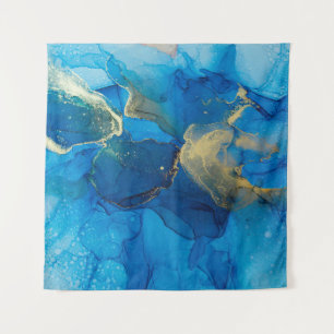 Abstraktes Blau- und Goldfragment mit farbigem Rüc Wandteppich