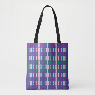 Abstraktes Blau und Lila Muster mit rosa Akzenten Tasche