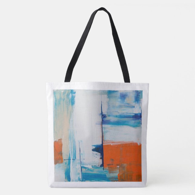 Abstraktes Blau und Orange Moderne Kunst Tasche (Vorderseite)