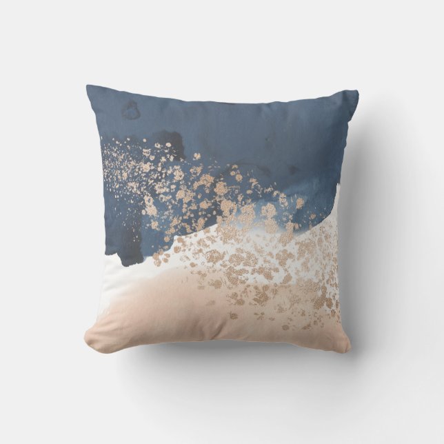 Abstraktes Blau und Rosa Außenkissen Kissen (Vorderseite)